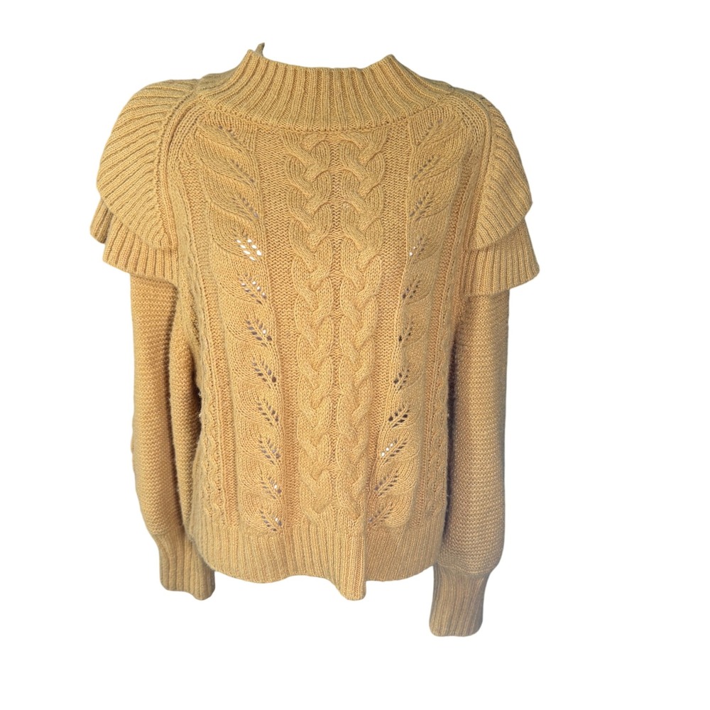Driftwood Mila Petal Sweater Mustard Yellow Cable Knit Mohair Blend Medium NWT